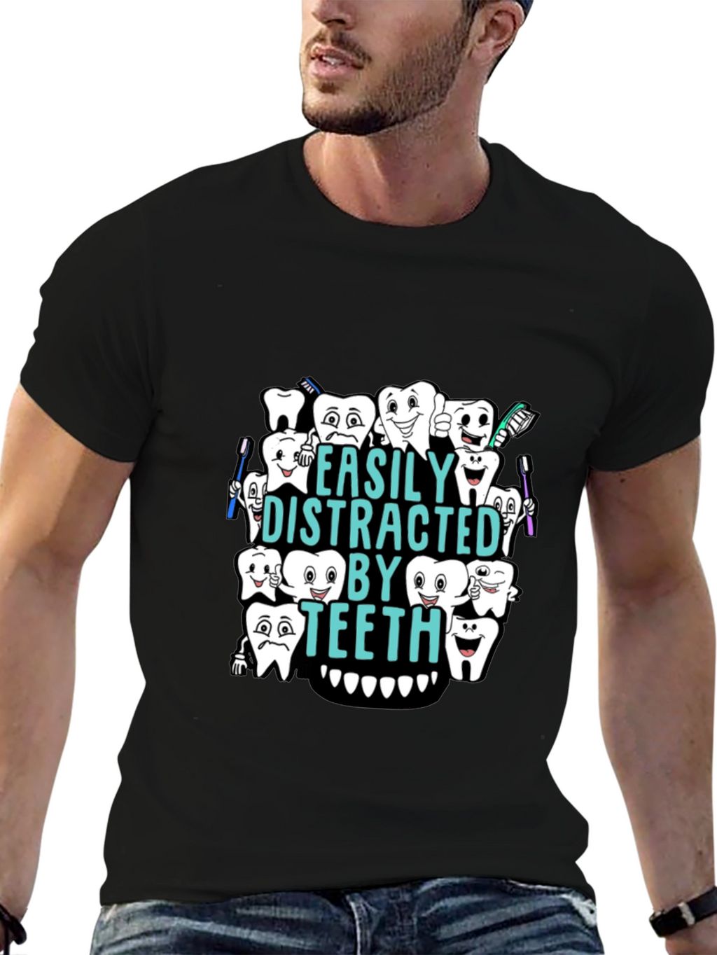 Easily Distracted By Teeth Black T-Shirt