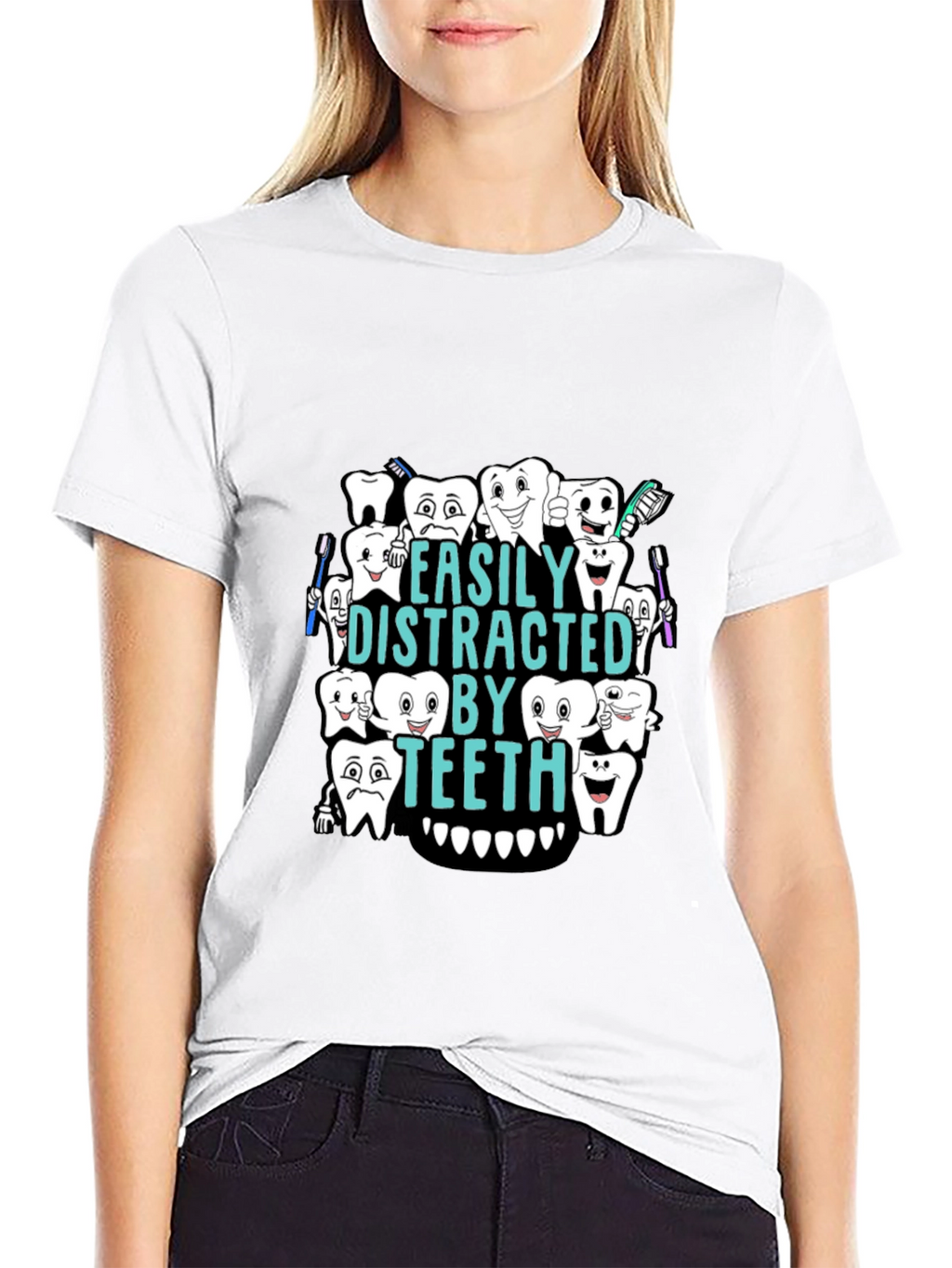 Easily Distracted By Teeth Black T-Shirt