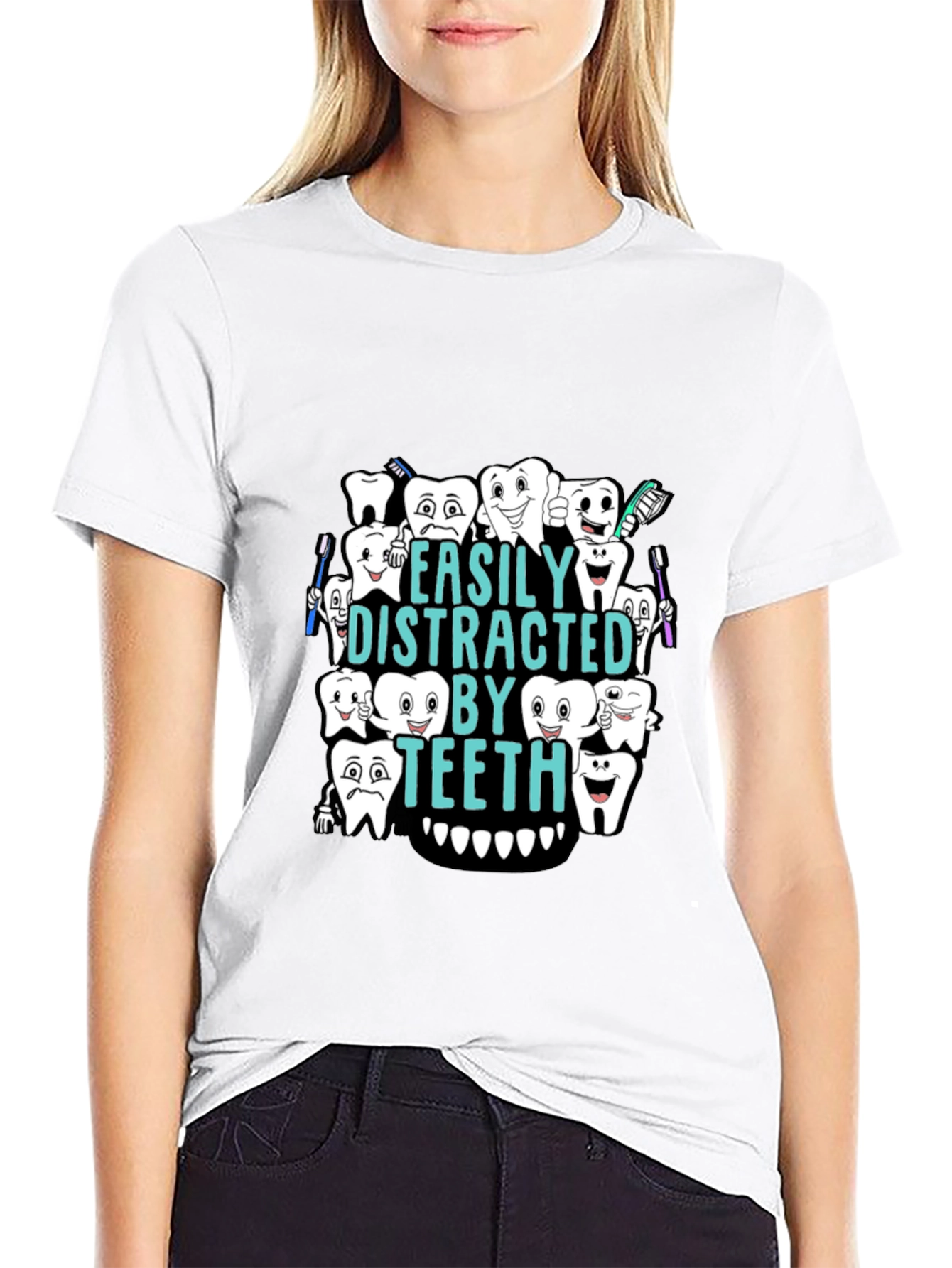 Easily Distracted By Teeth Black T-Shirt