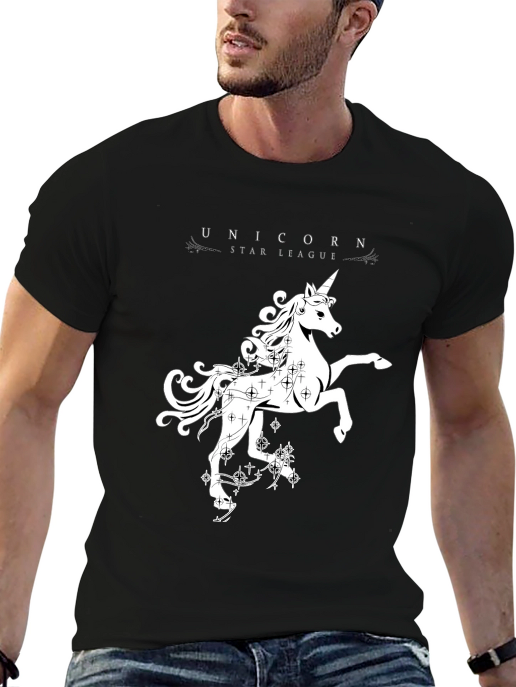 Unicorn Star League Black Graphic Tee