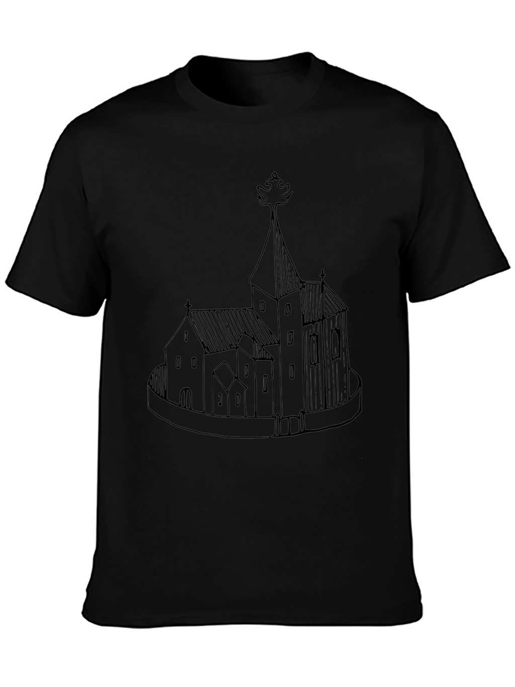 Black Graphic Tee - Church Illustration