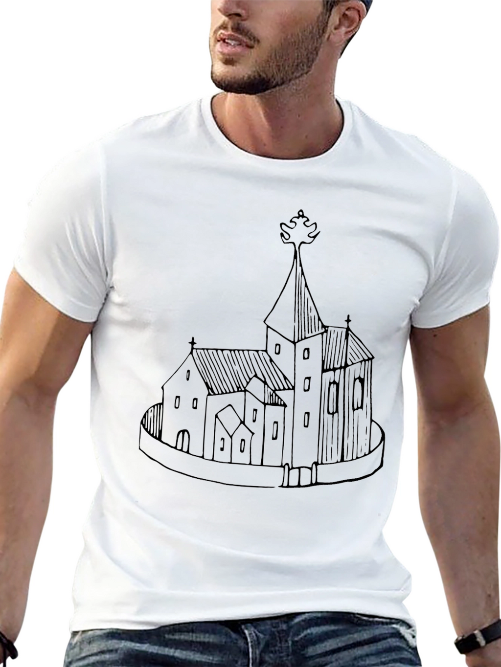 Black Graphic Tee - Church Illustration