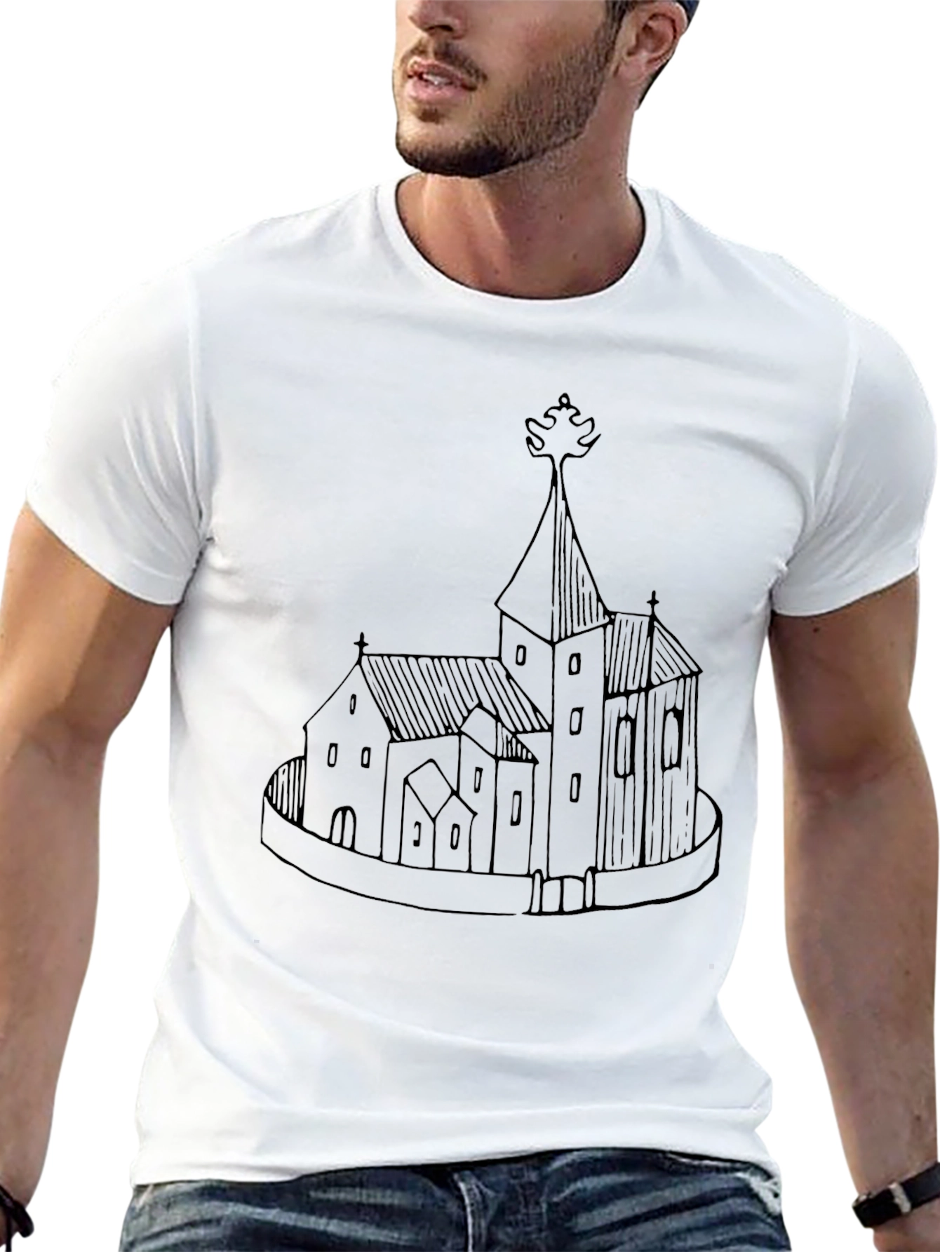 Black Graphic Tee - Church Illustration