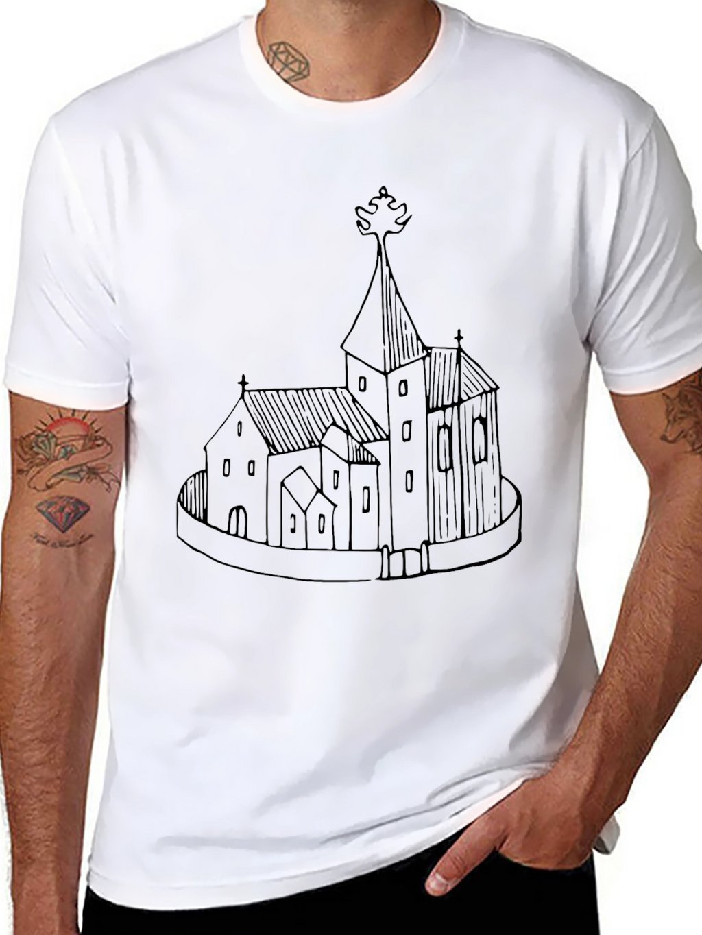 Black Graphic Tee - Church Illustration