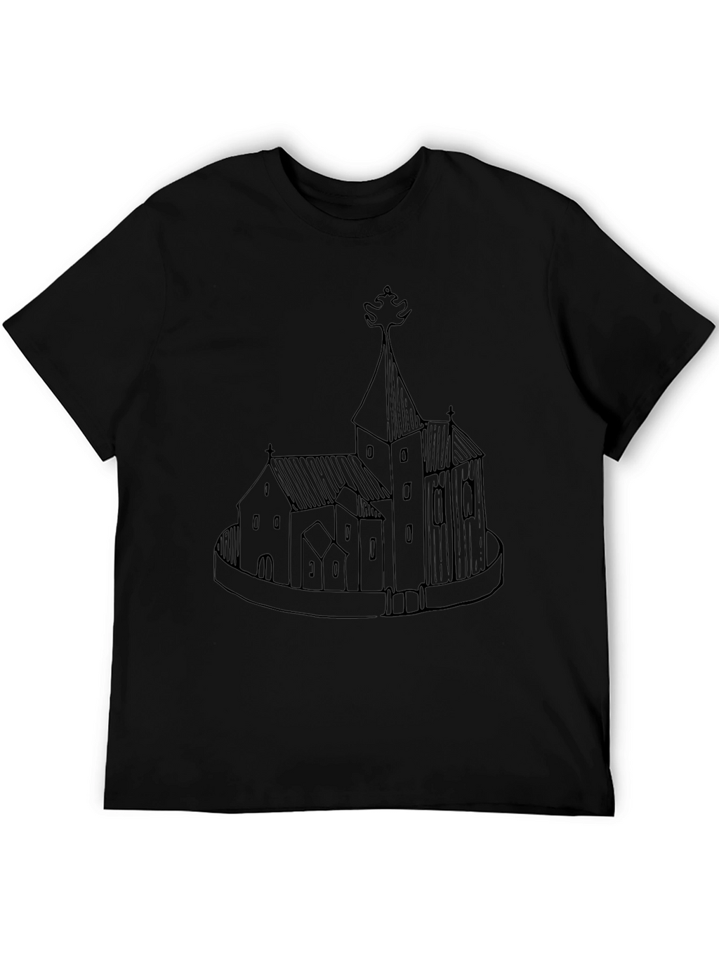 Black Graphic Tee - Church Illustration
