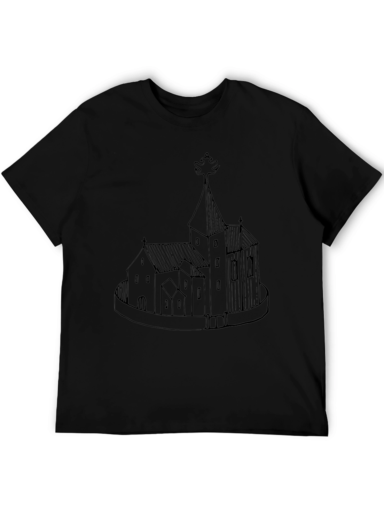 Black Graphic Tee - Church Illustration