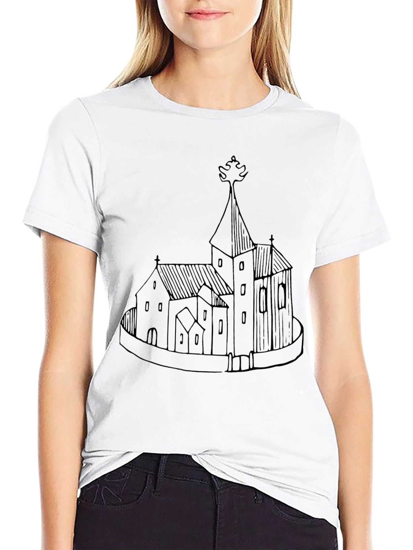 Black Graphic Tee - Church Illustration