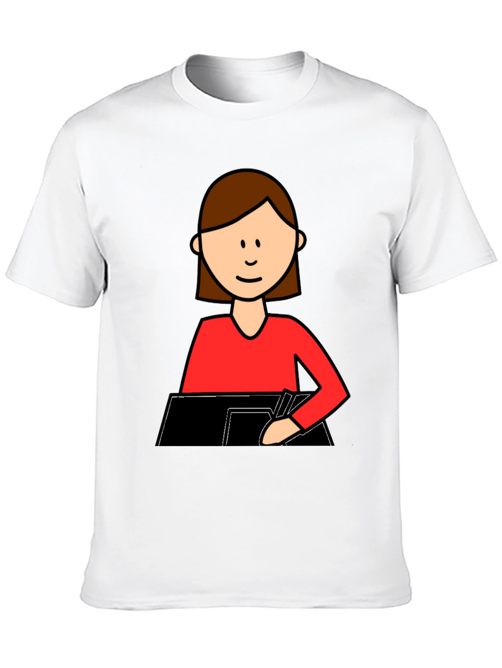 Cartoon Woman Writing T-Shirt - Black