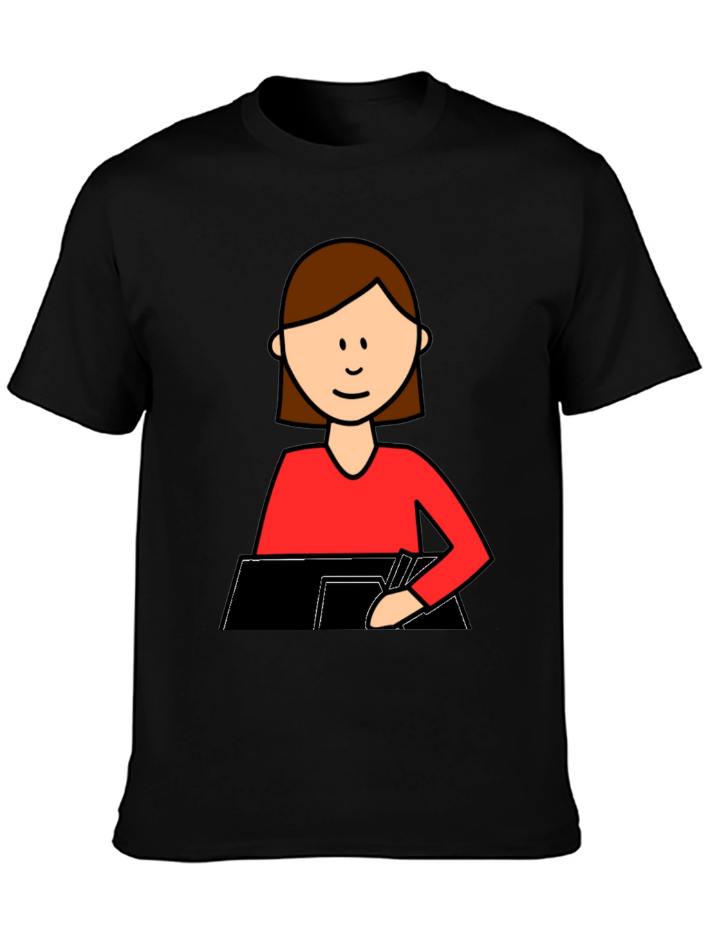 Cartoon Woman Writing T-Shirt - Black
