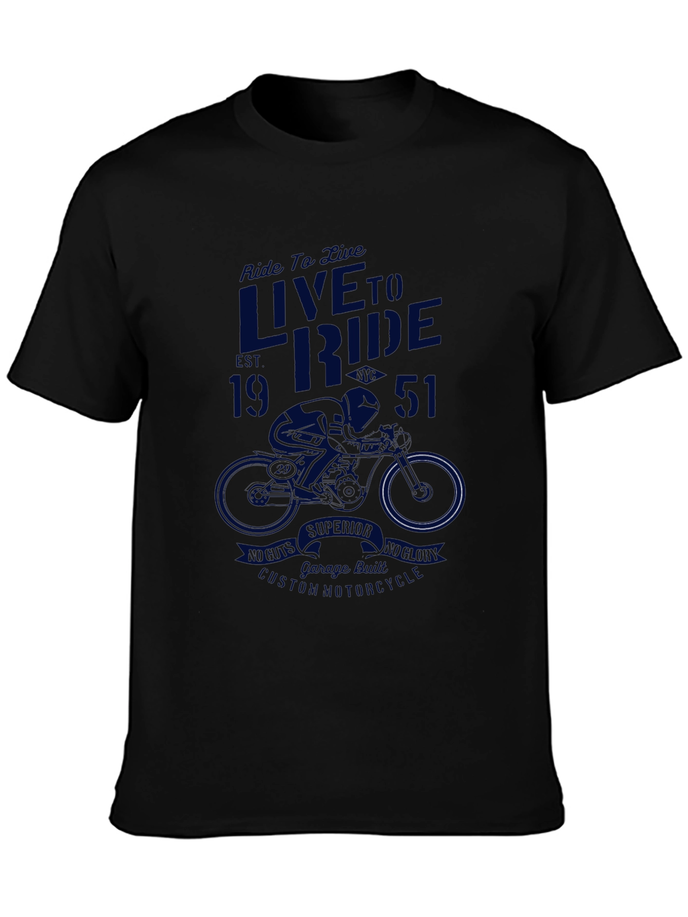 Live to Ride Black Graphic Tee - Vintage Motorcycle Design
