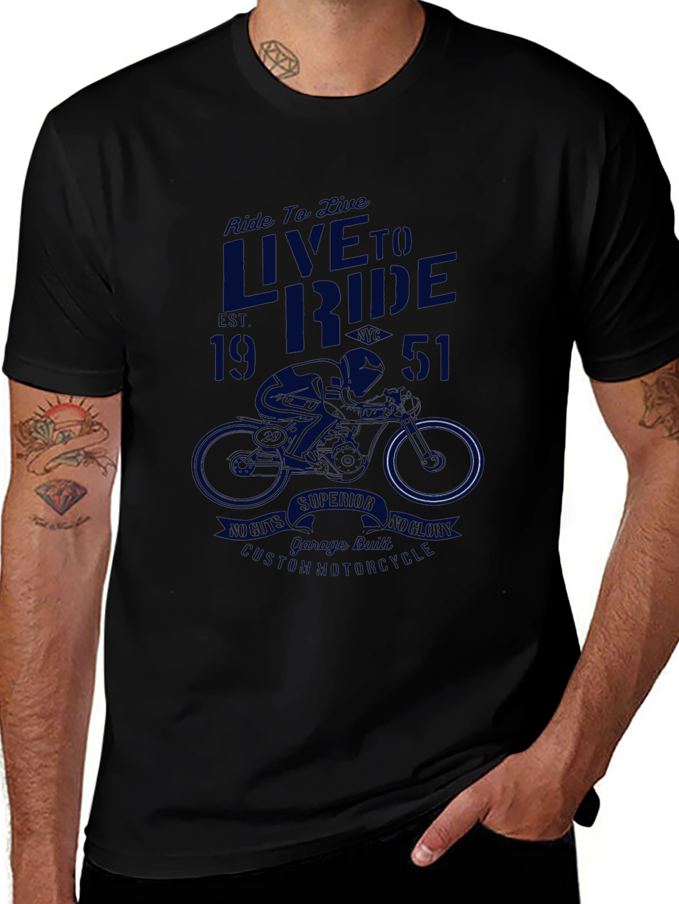 Live to Ride Black Graphic Tee - Vintage Motorcycle Design