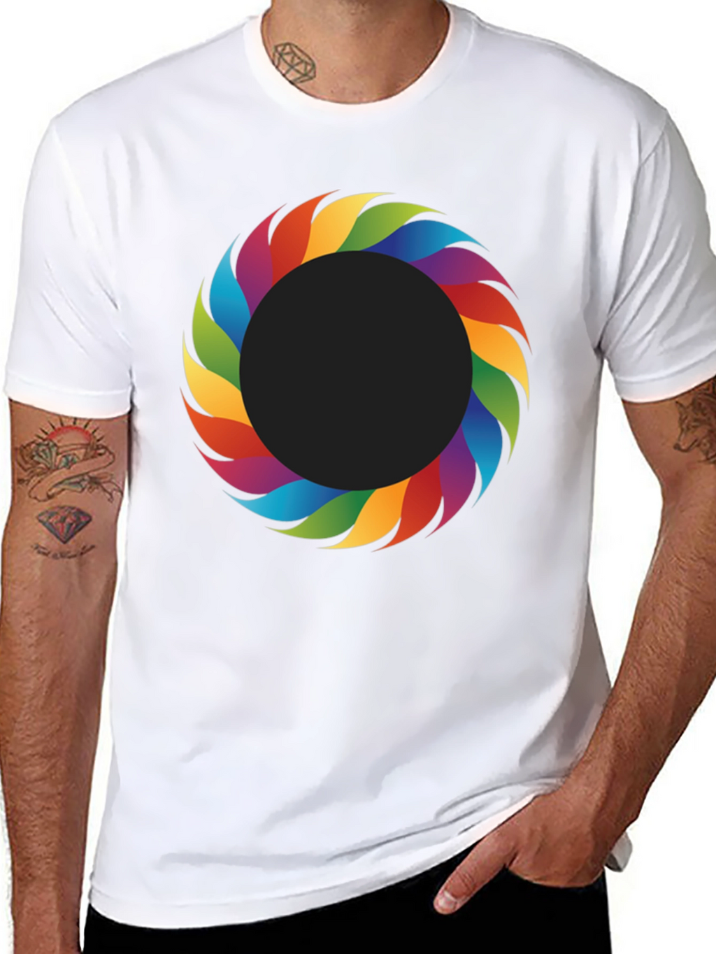 Rainbow Ring Graphic Tee - Stylish Mens Black T-Shirt