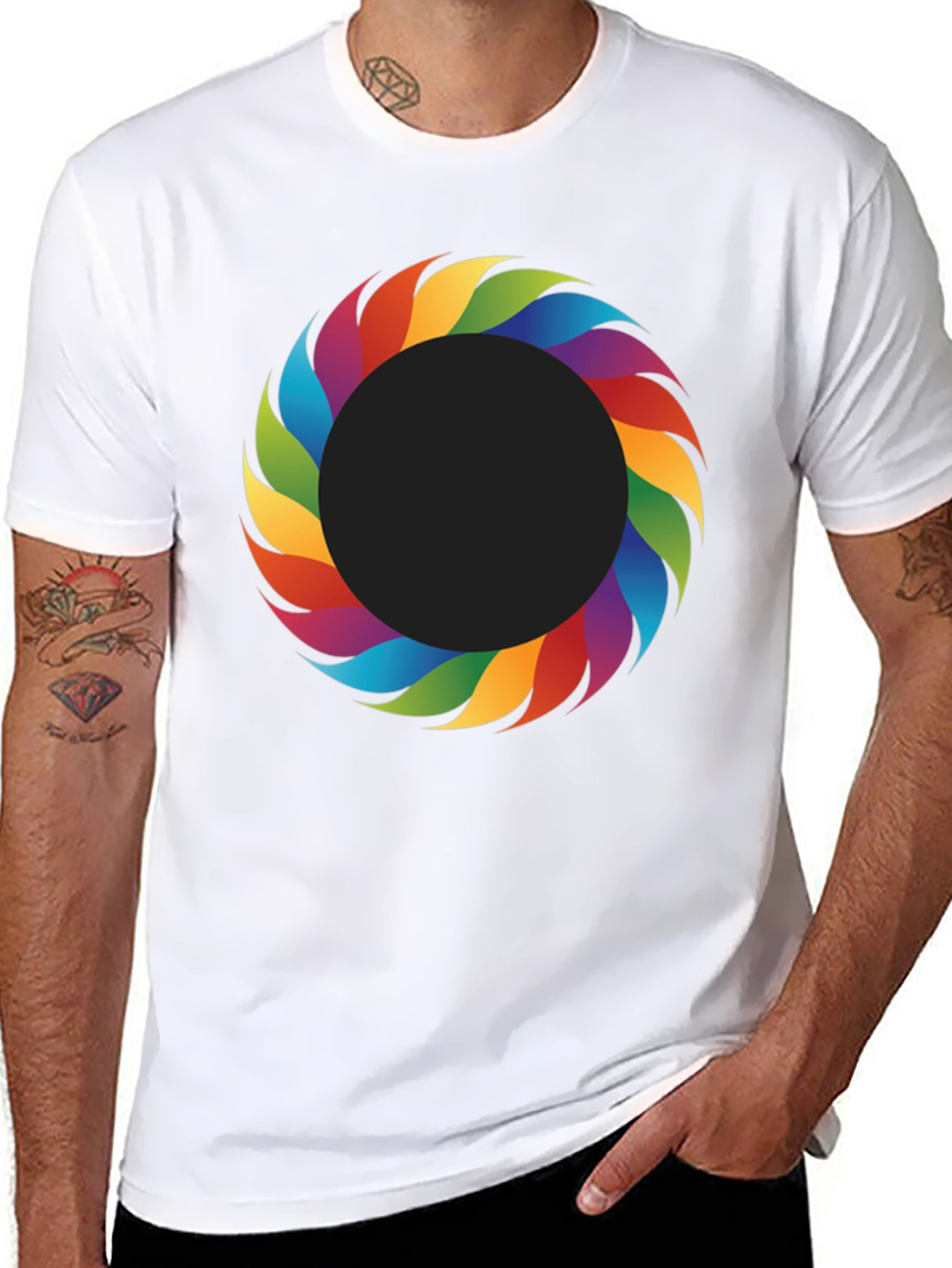 Rainbow Ring Graphic Tee - Stylish Mens Black T-Shirt