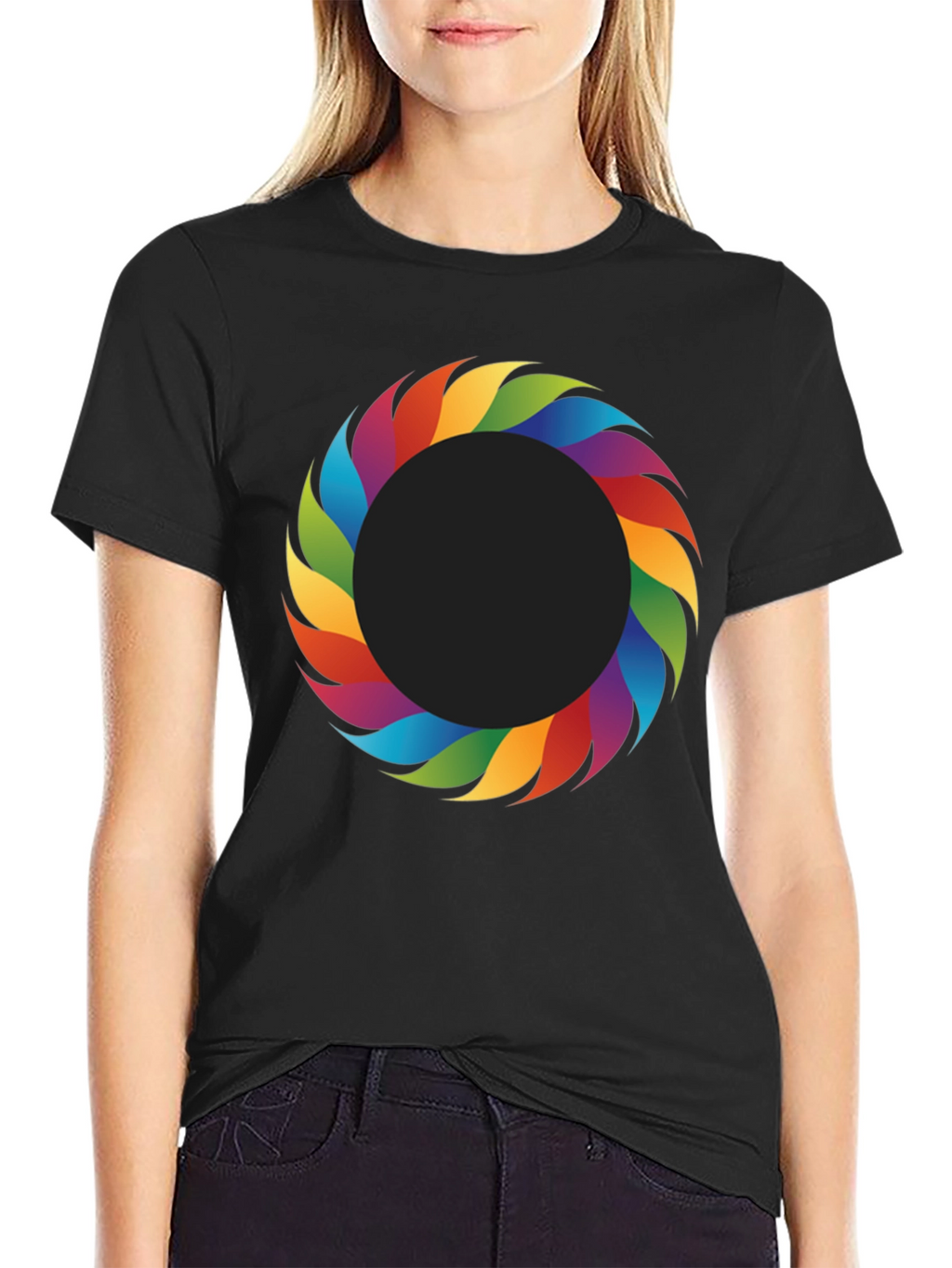 Rainbow Ring Graphic Tee - Stylish Mens Black T-Shirt