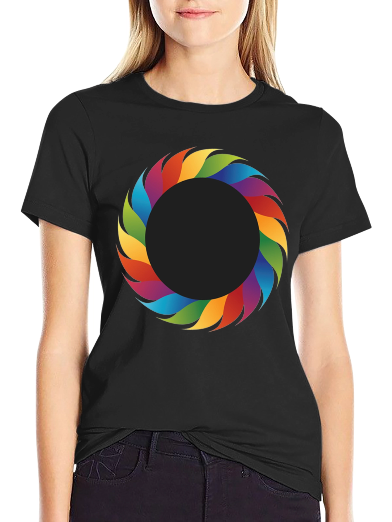 Rainbow Ring Graphic Tee - Stylish Mens Black T-Shirt
