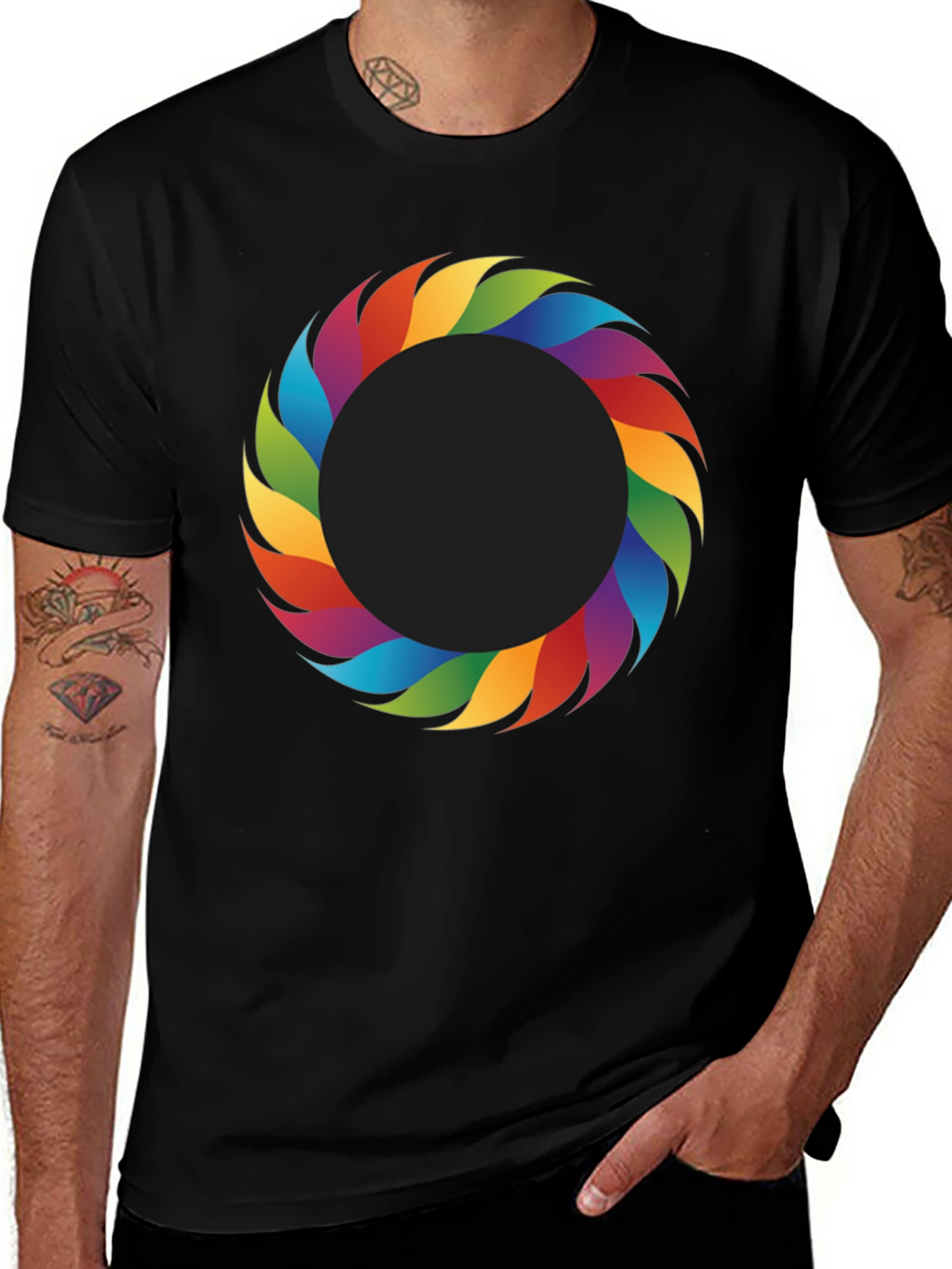 Rainbow Ring Graphic Tee - Stylish Mens Black T-Shirt