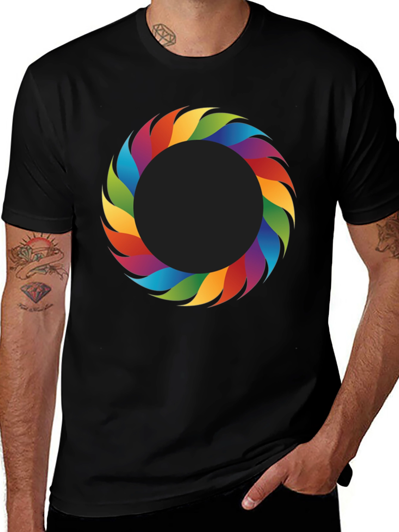 Rainbow Ring Graphic Tee - Stylish Mens Black T-Shirt