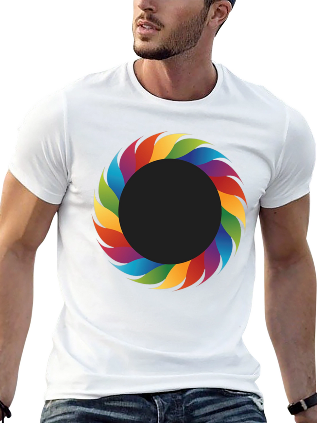 Rainbow Ring Graphic Tee - Stylish Mens Black T-Shirt