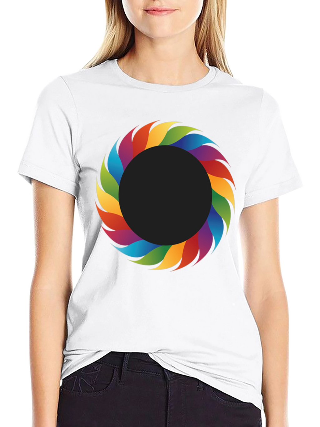 Rainbow Ring Graphic Tee - Stylish Mens Black T-Shirt