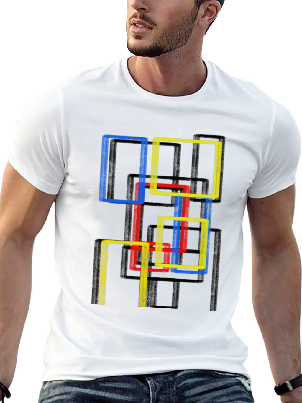 Abstract Geometric Squares Graphic Tee - Modern Art Shirt