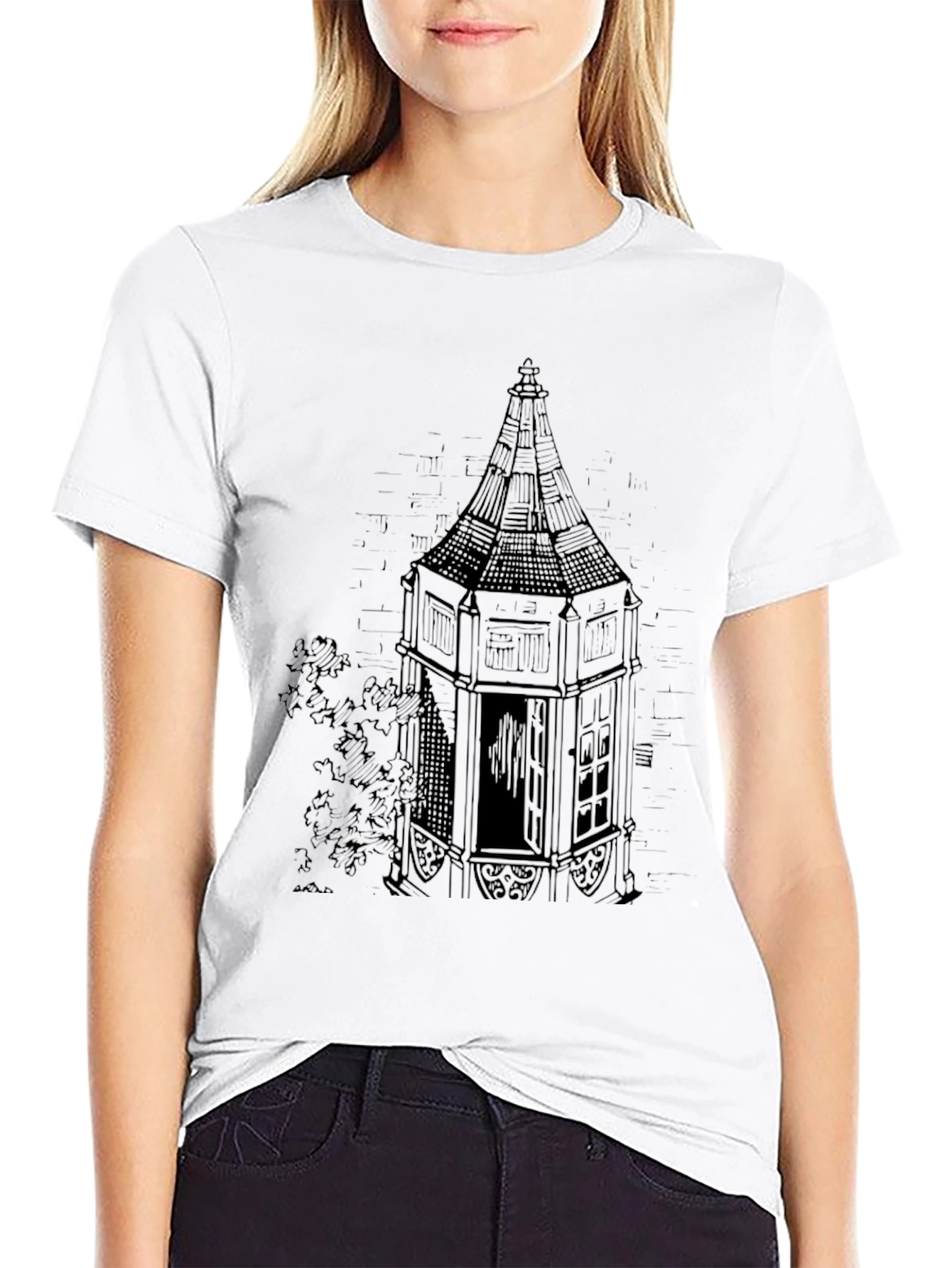 Tower Graphic Print Black T-Shirt