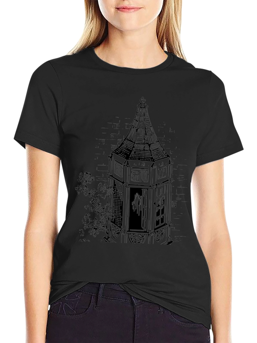 Tower Graphic Print Black T-Shirt