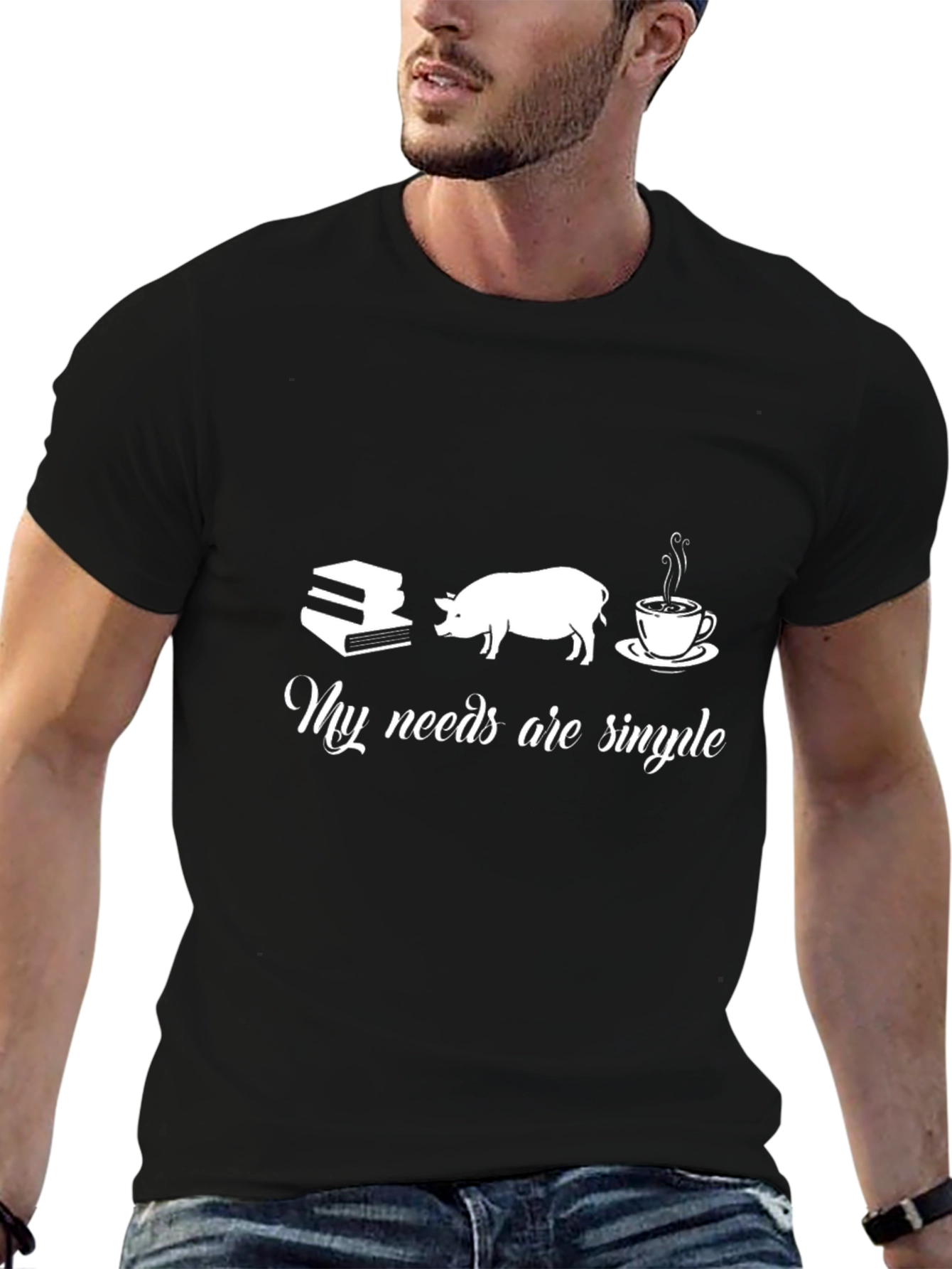 Simple Needs T-Shirt - Books Pig Coffee