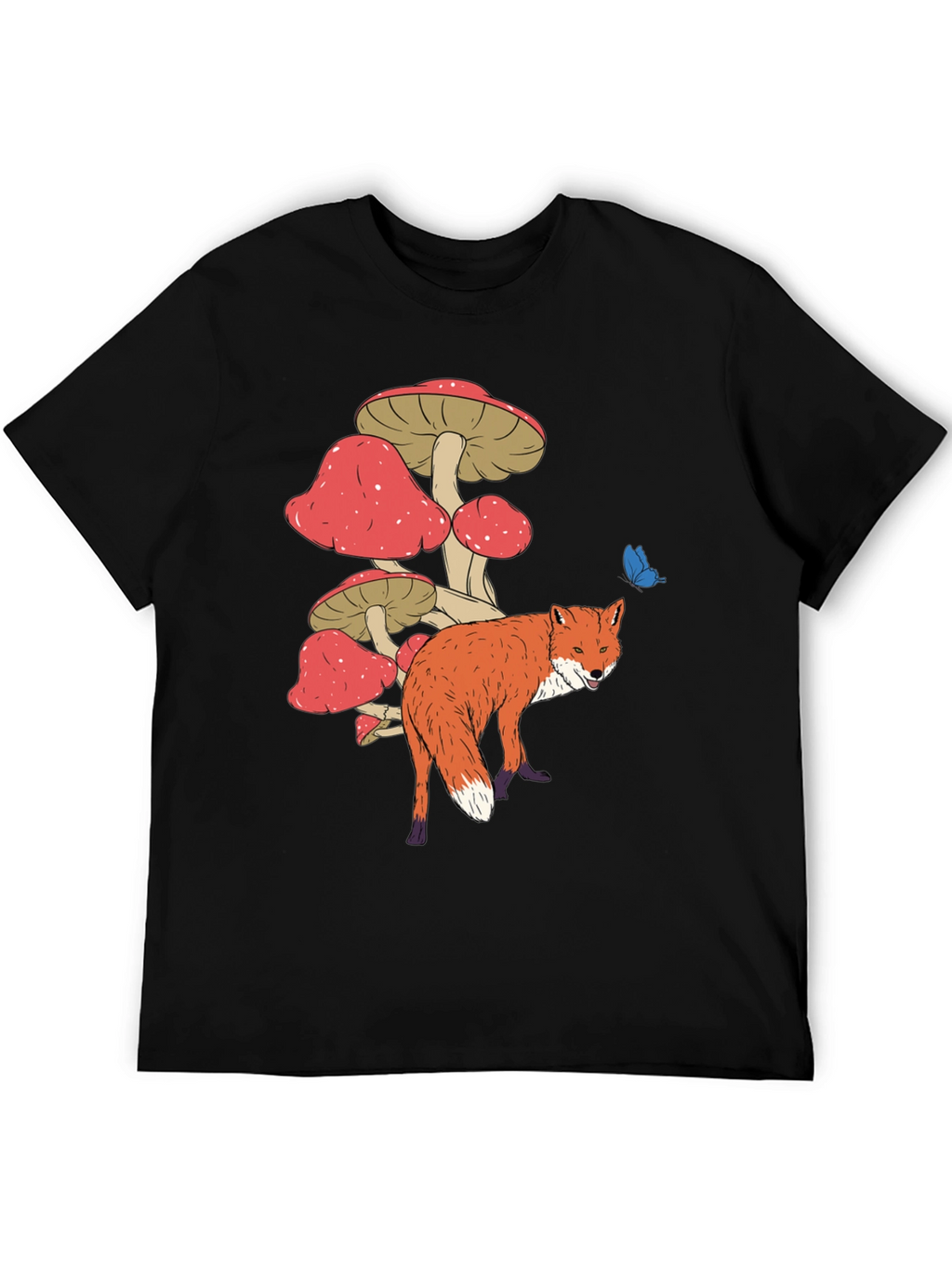 Fox and Mushroom Graphic Tee - Unisex Black T-Shirt