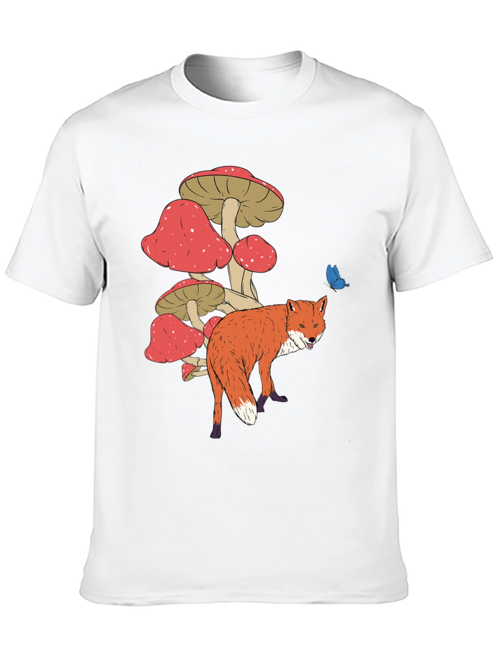 Fox and Mushroom Graphic Tee - Unisex Black T-Shirt