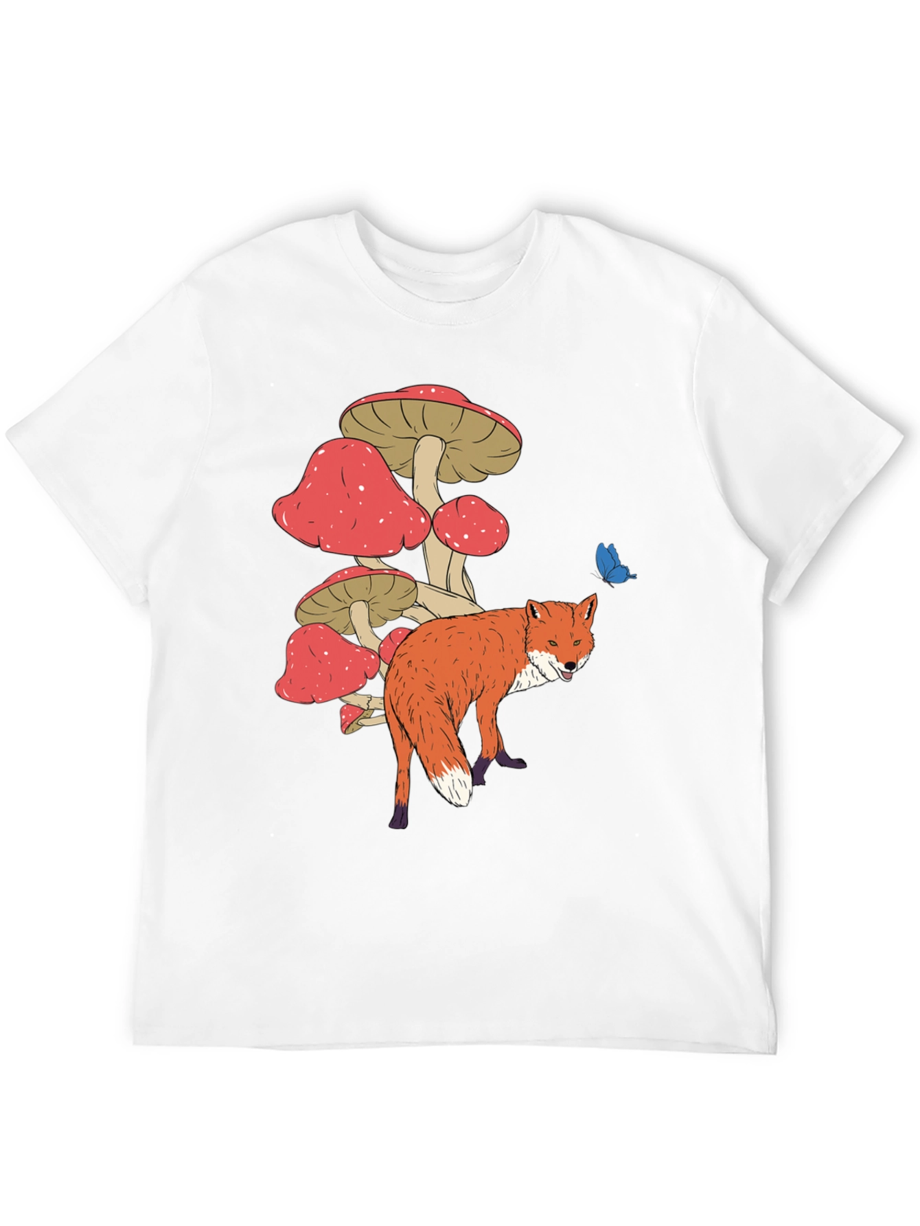 Fox and Mushroom Graphic Tee - Unisex Black T-Shirt