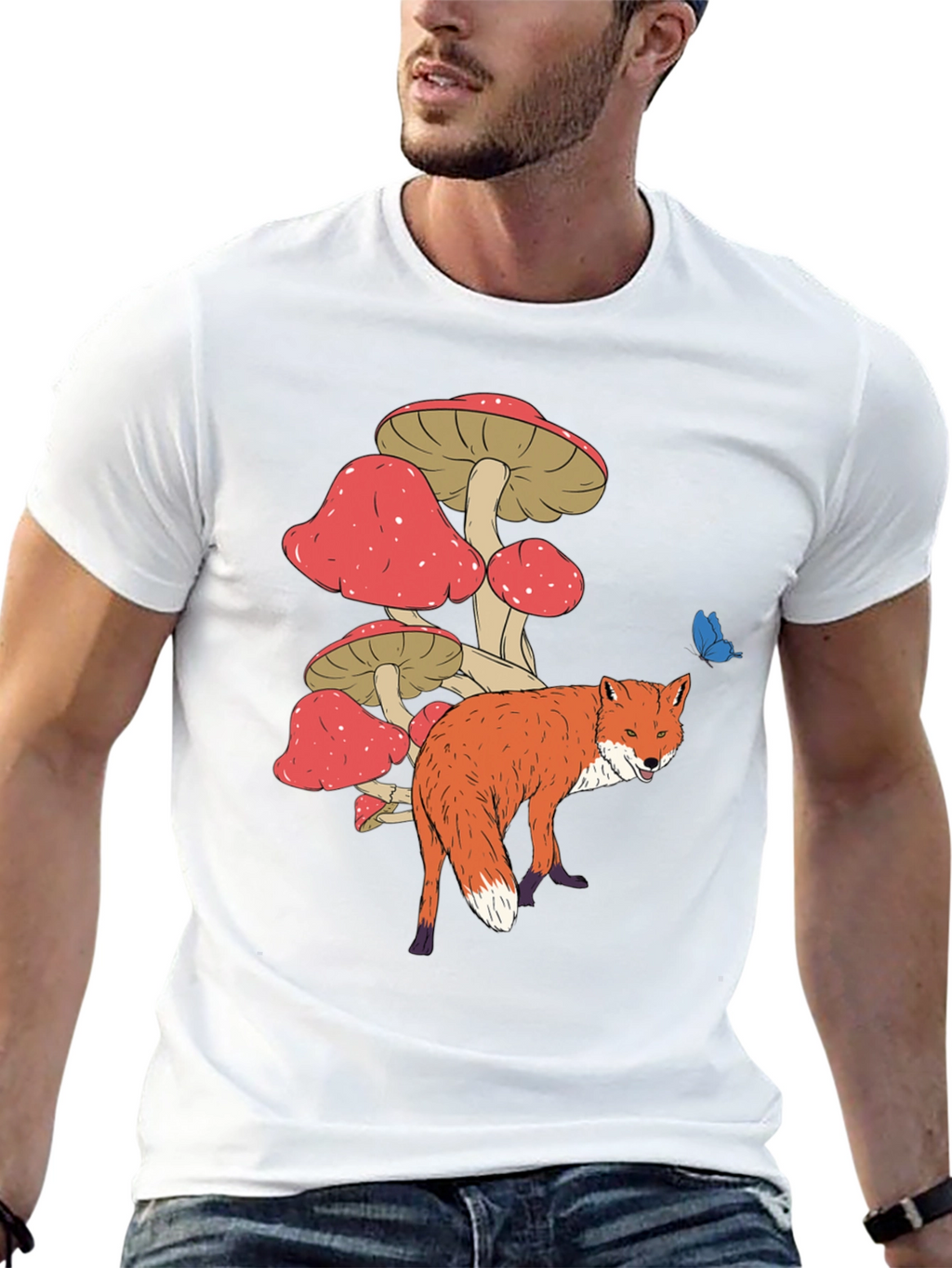 Fox and Mushroom Graphic Tee - Unisex Black T-Shirt