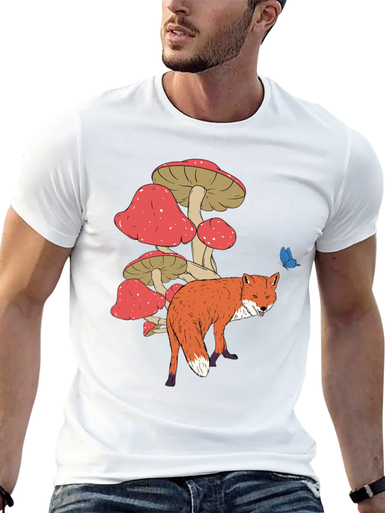 Fox and Mushroom Graphic Tee - Unisex Black T-Shirt
