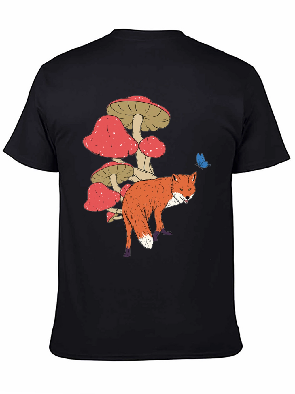 Fox and Mushroom Graphic Tee - Unisex Black T-Shirt