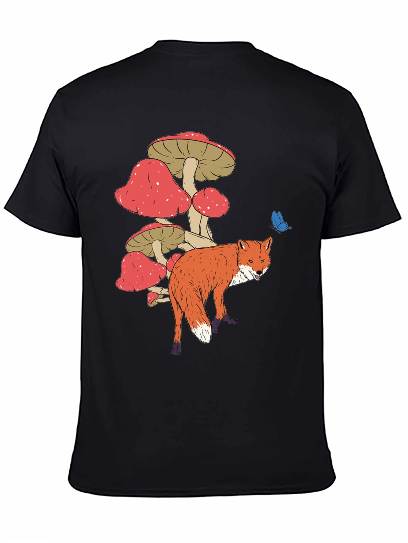 Fox and Mushroom Graphic Tee - Unisex Black T-Shirt