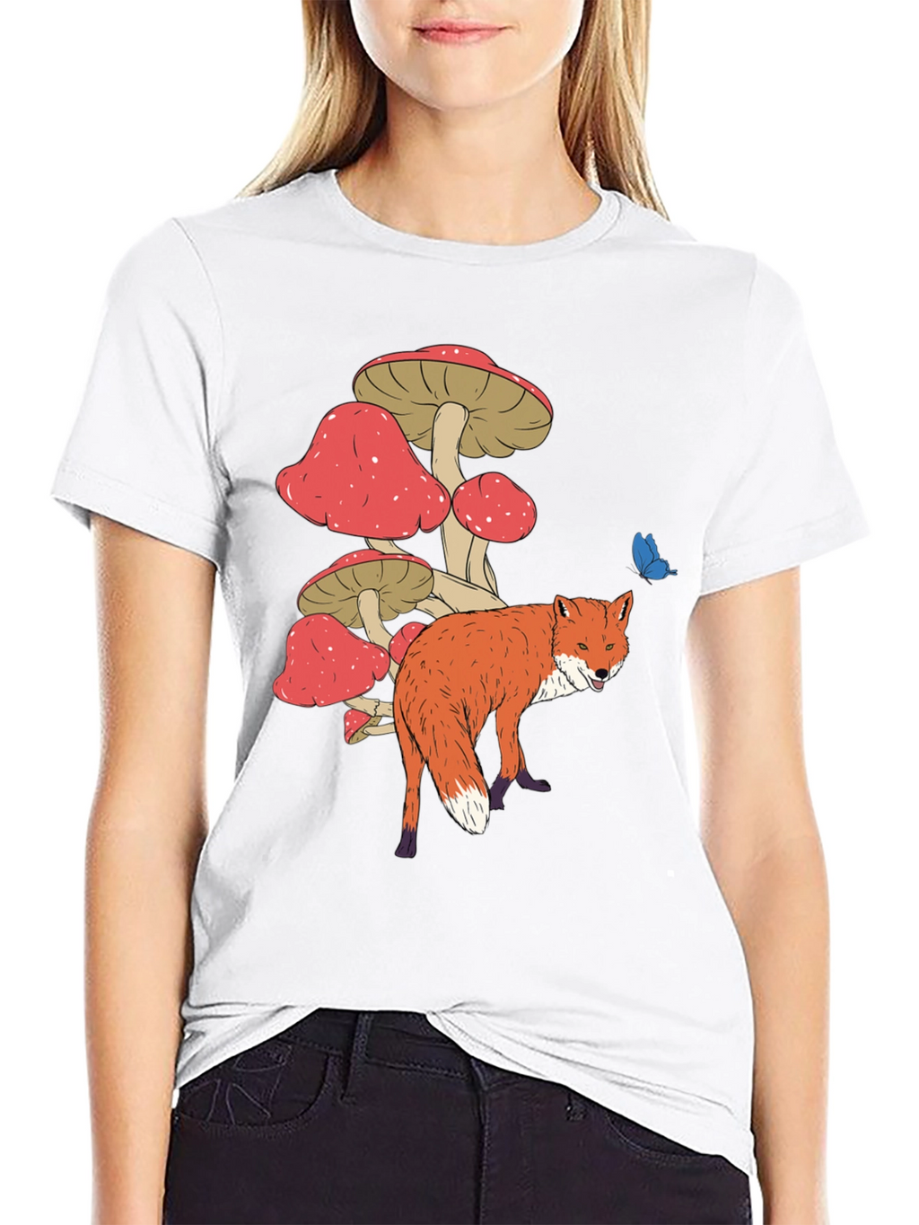 Fox and Mushroom Graphic Tee - Unisex Black T-Shirt