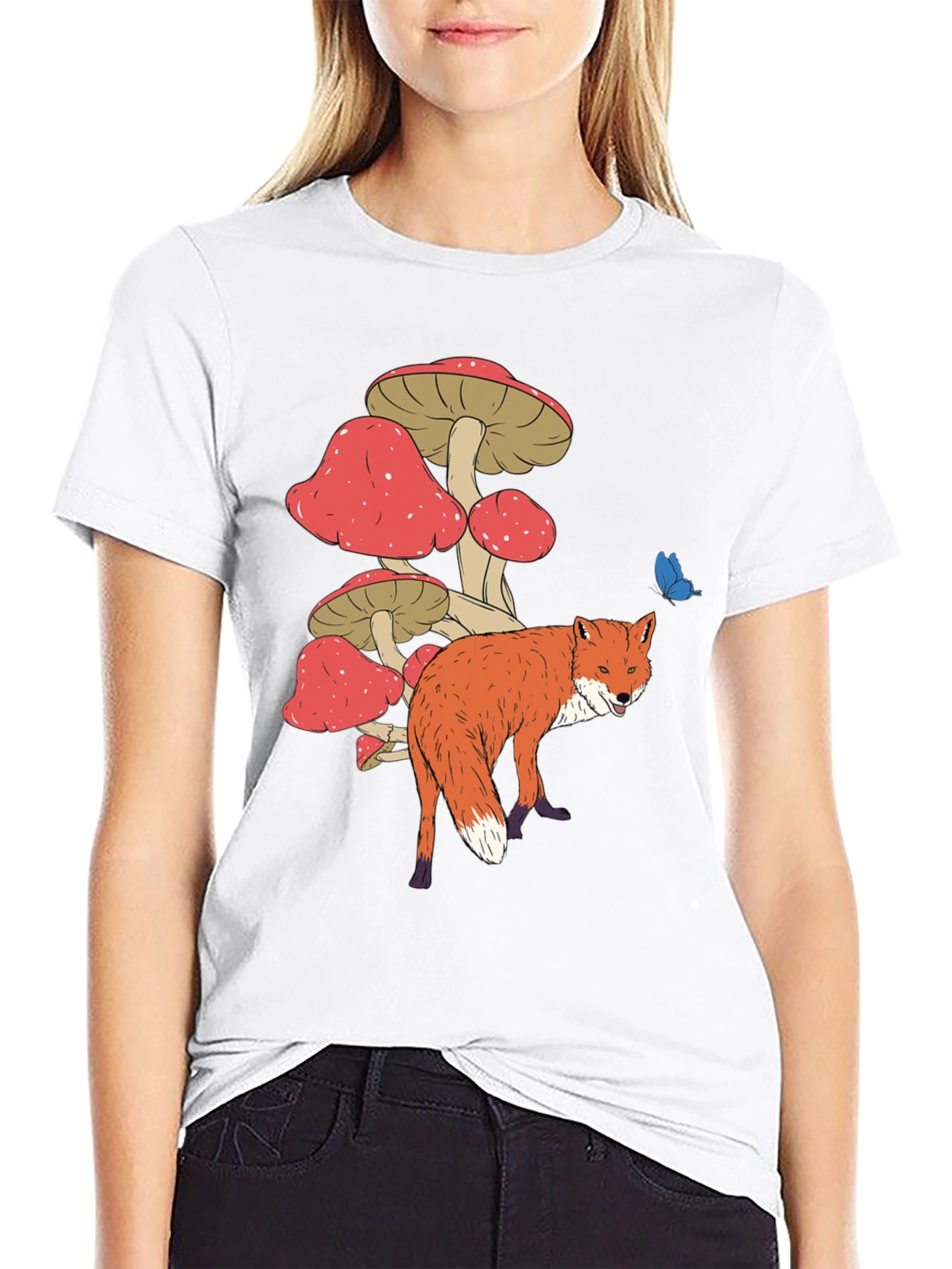 Fox and Mushroom Graphic Tee - Unisex Black T-Shirt