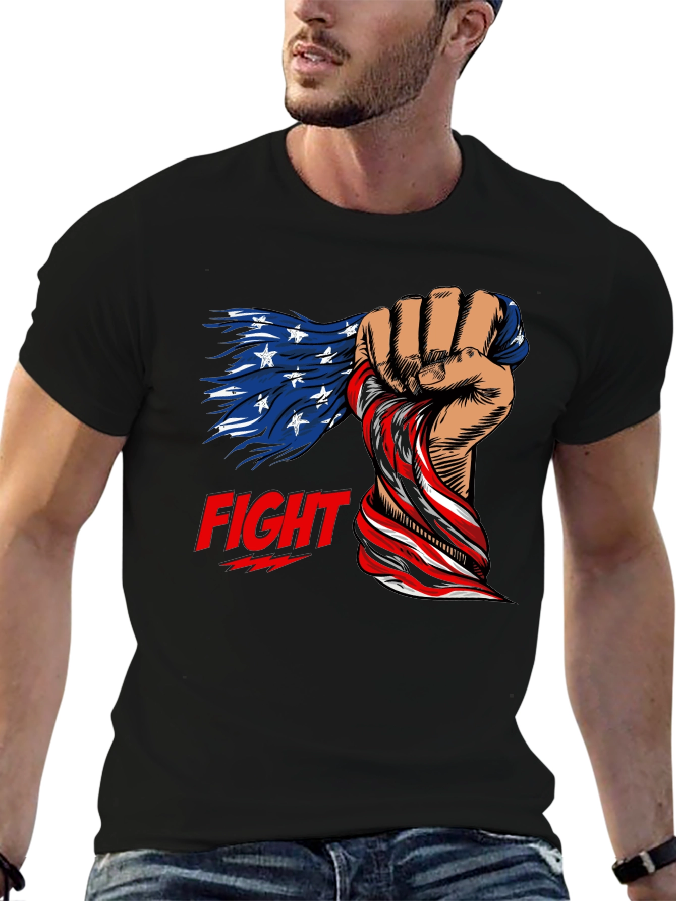 Patriotic Fight T-Shirt: American Flag Fist Design
