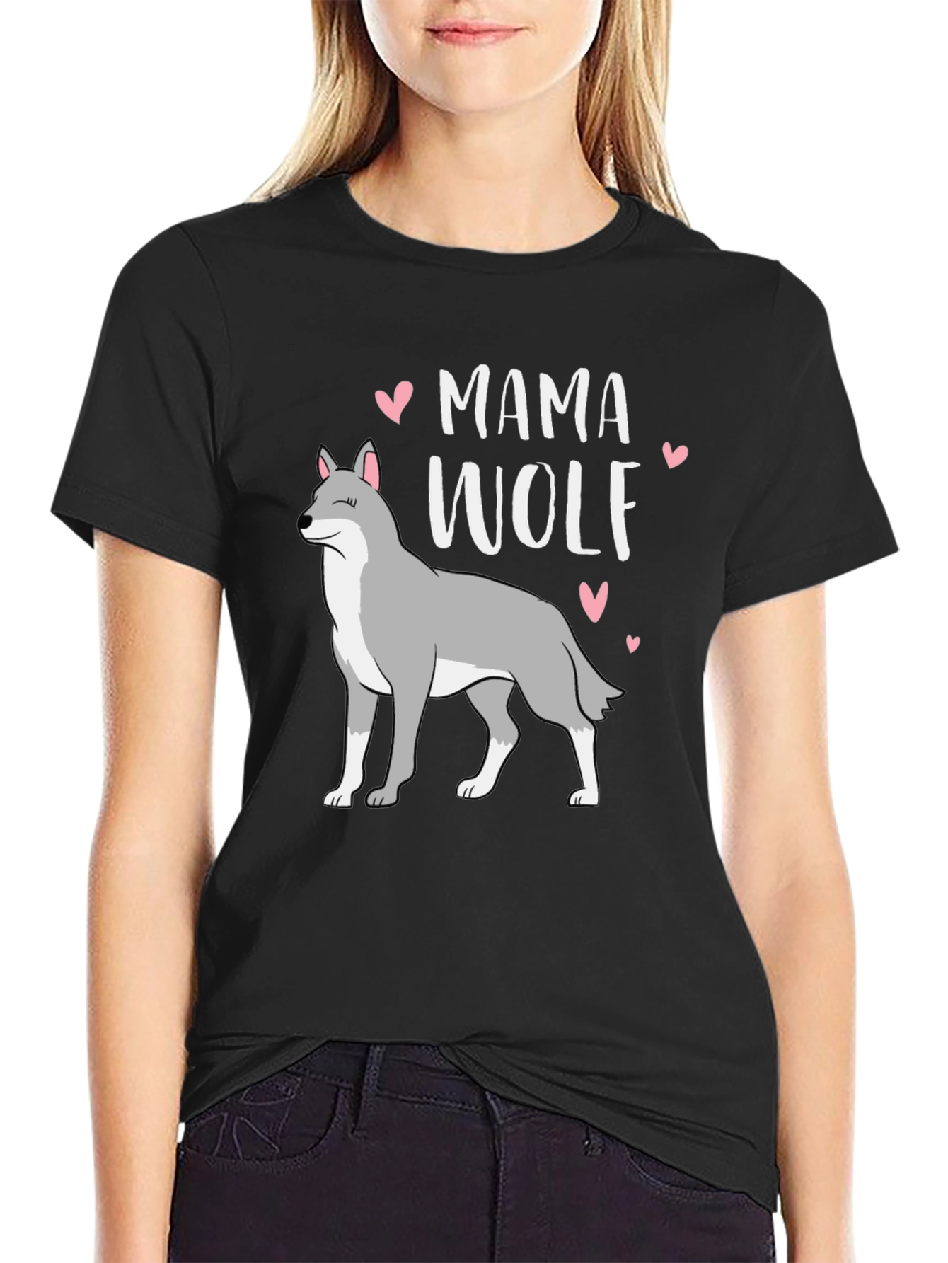 Mama Wolf Graphic T-Shirt - Black Cotton Tee