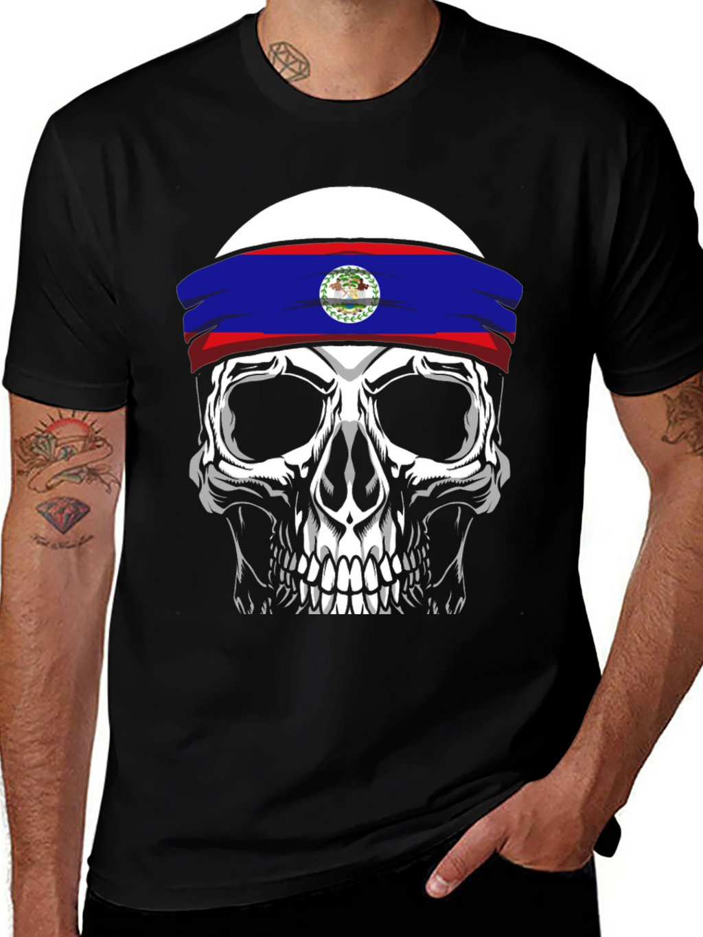 Skull Belize Flag Headband T-Shirt