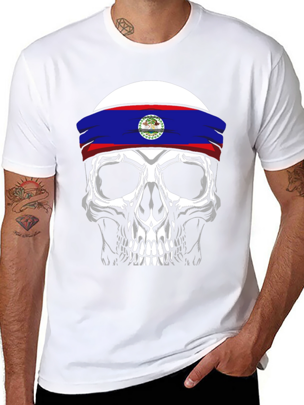 Skull Belize Flag Headband T-Shirt