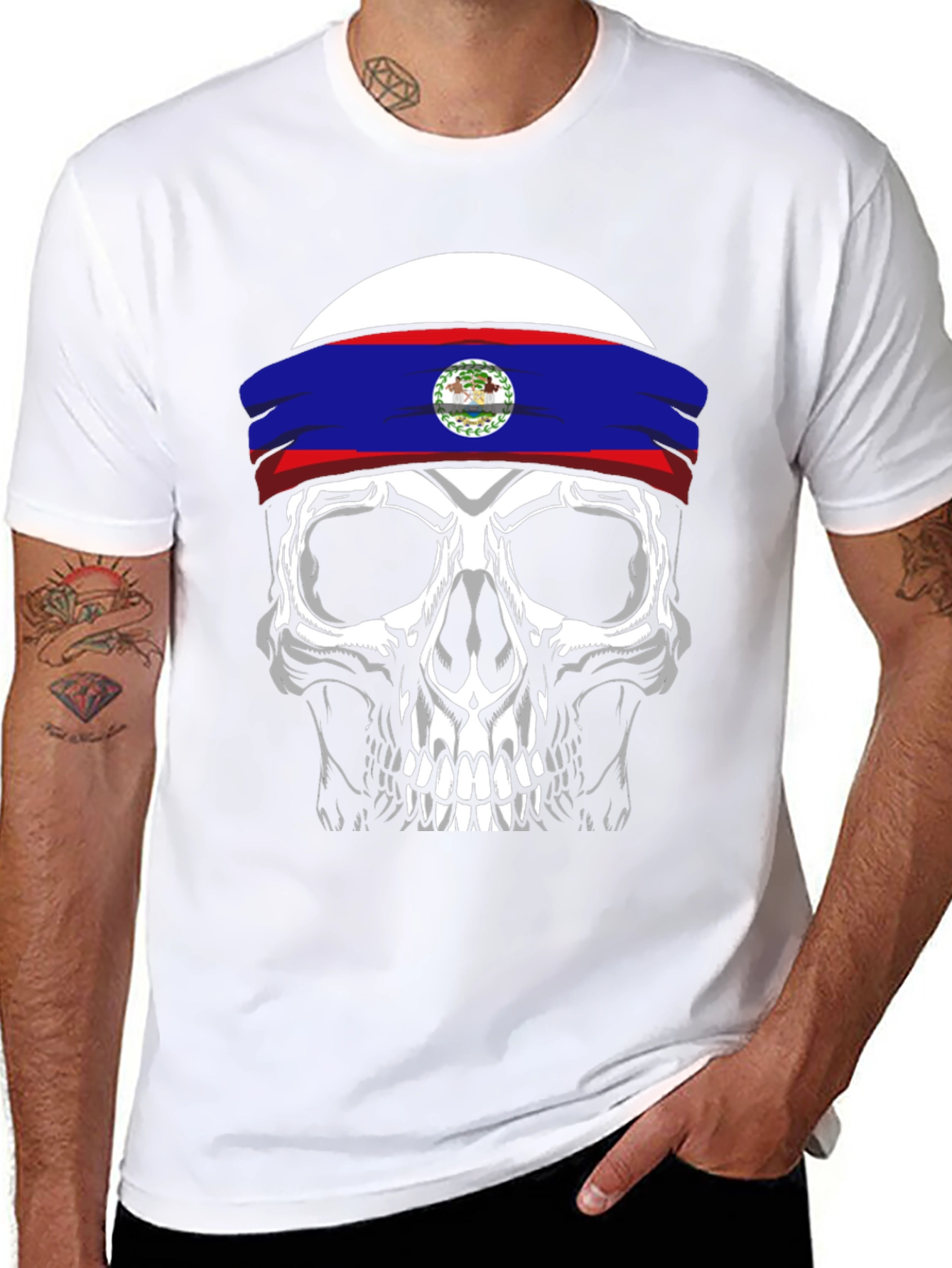 Skull Belize Flag Headband T-Shirt