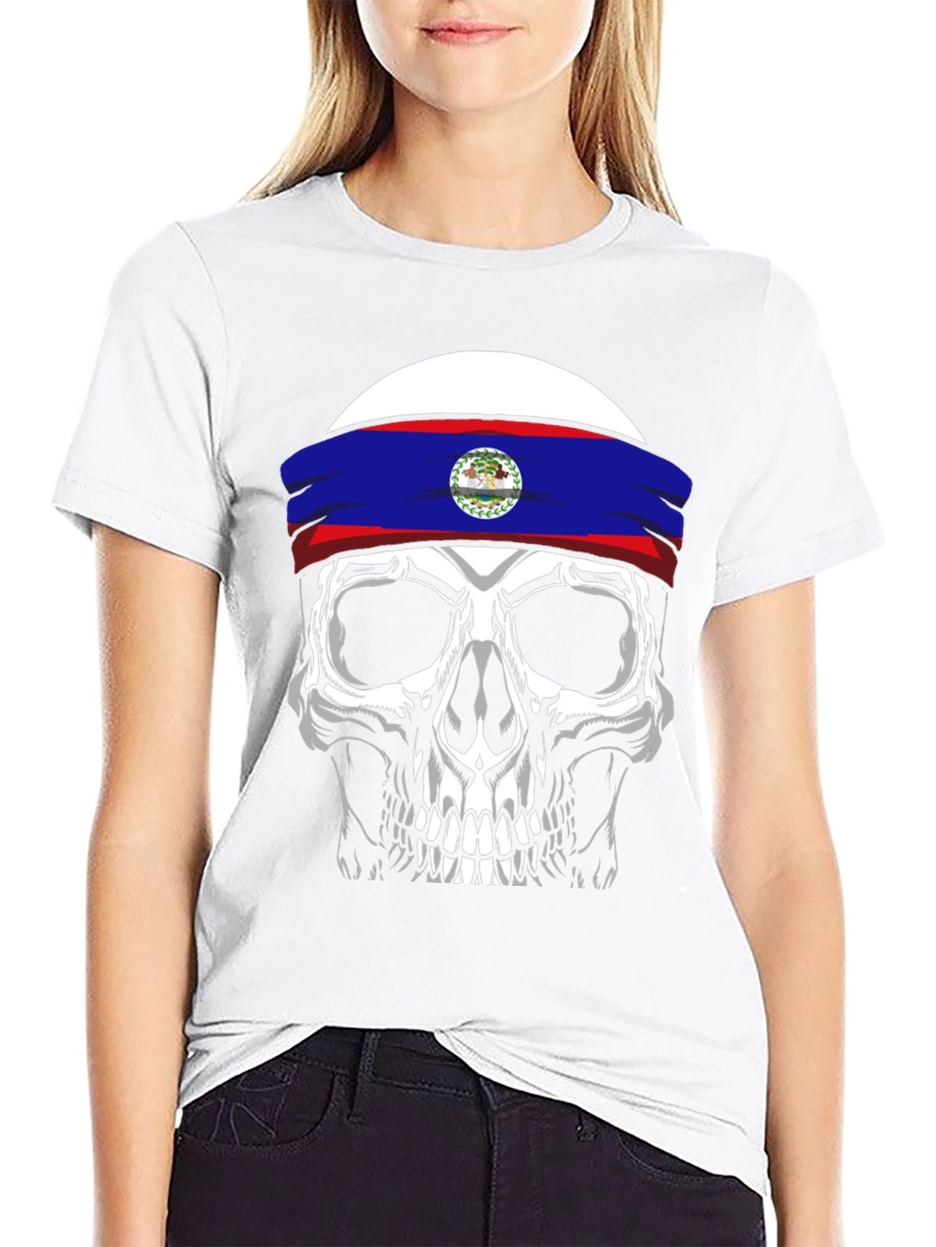 Skull Belize Flag Headband T-Shirt