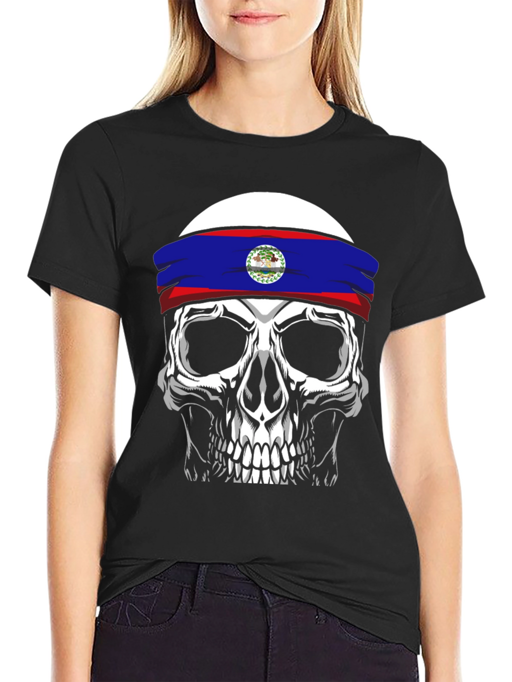 Skull Belize Flag Headband T-Shirt