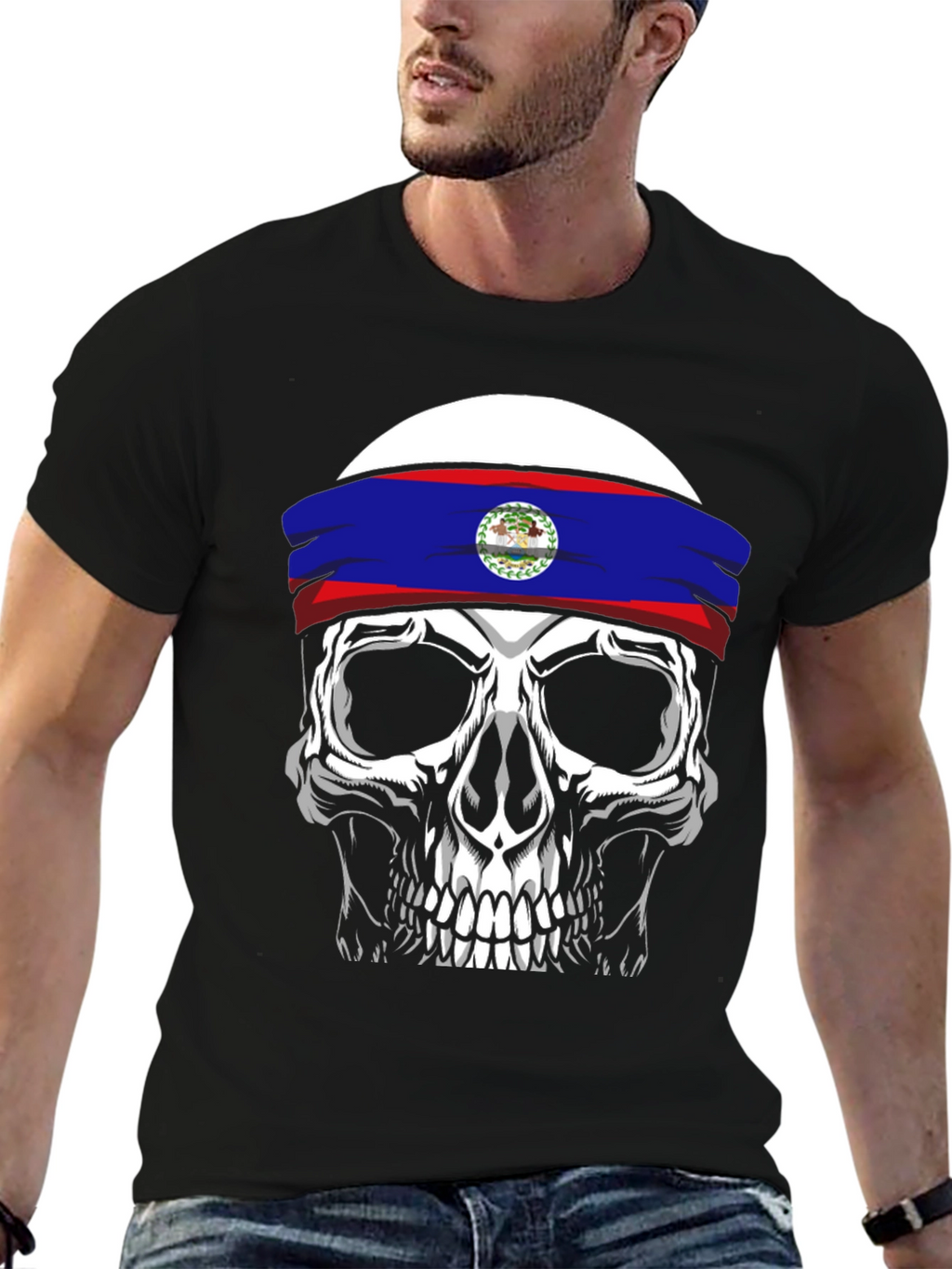 Skull Belize Flag Headband T-Shirt