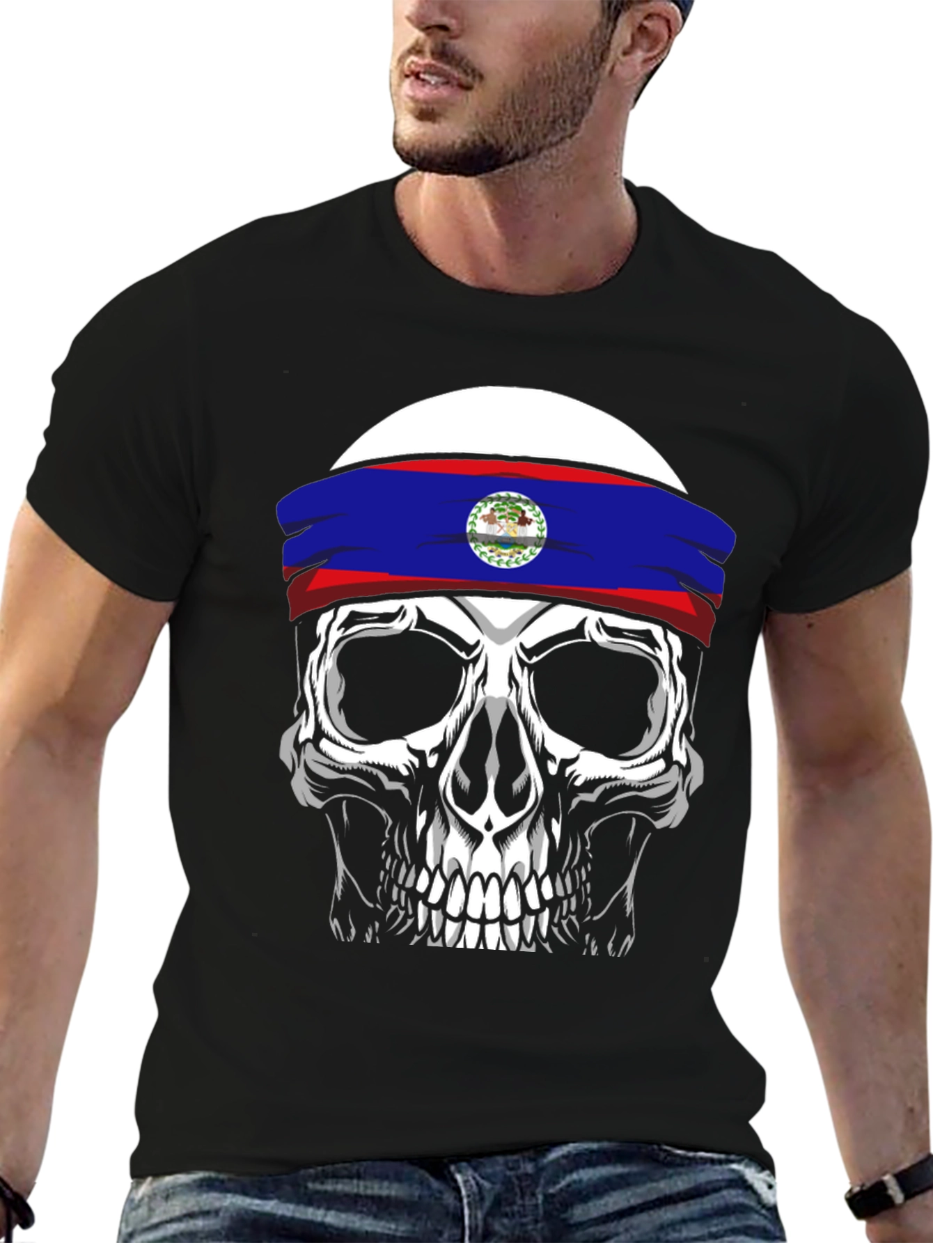 Skull Belize Flag Headband T-Shirt