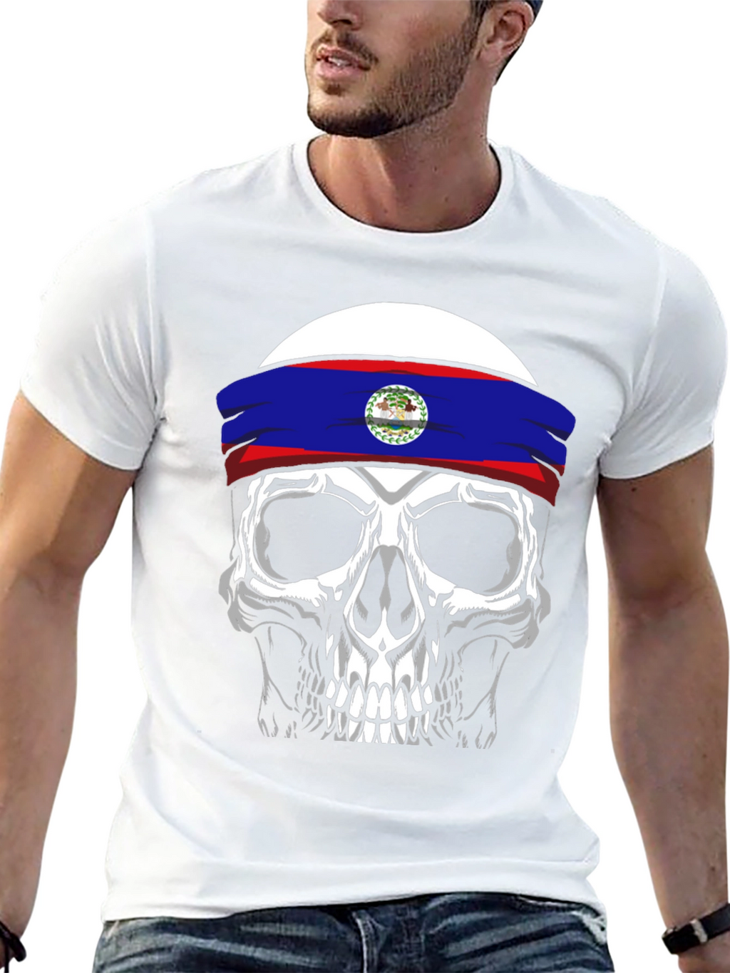Skull Belize Flag Headband T-Shirt