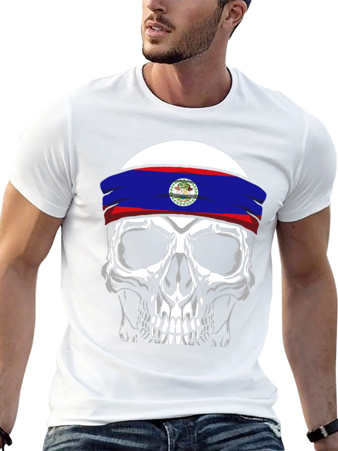Skull Belize Flag Headband T-Shirt