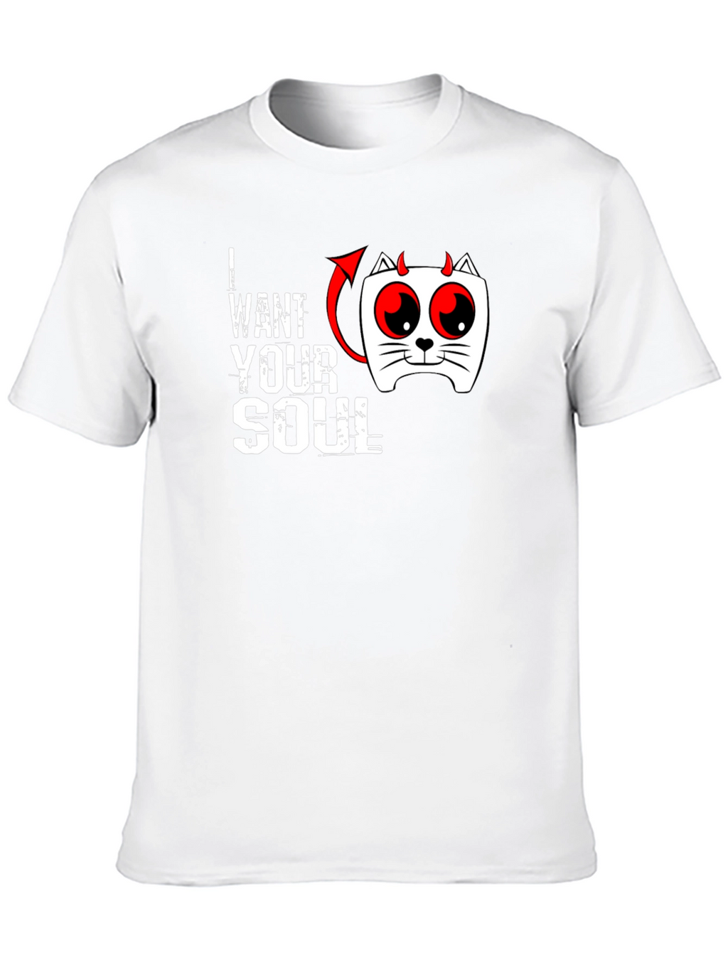 I Want Your Soul Cat Devil Graphic Black T-Shirt