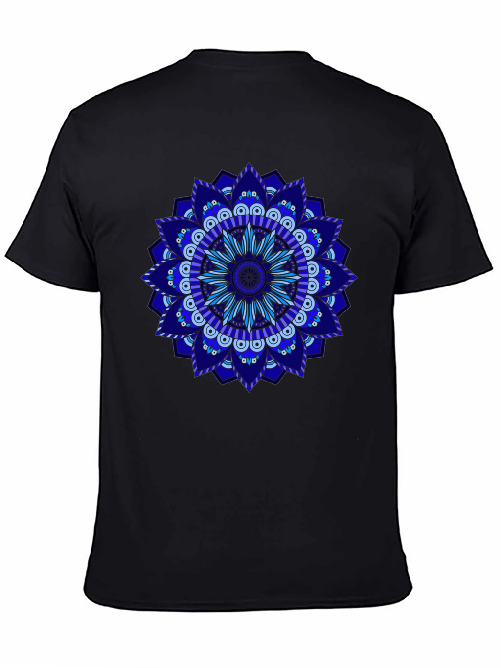 Blue Mandala Graphic Black T-Shirt