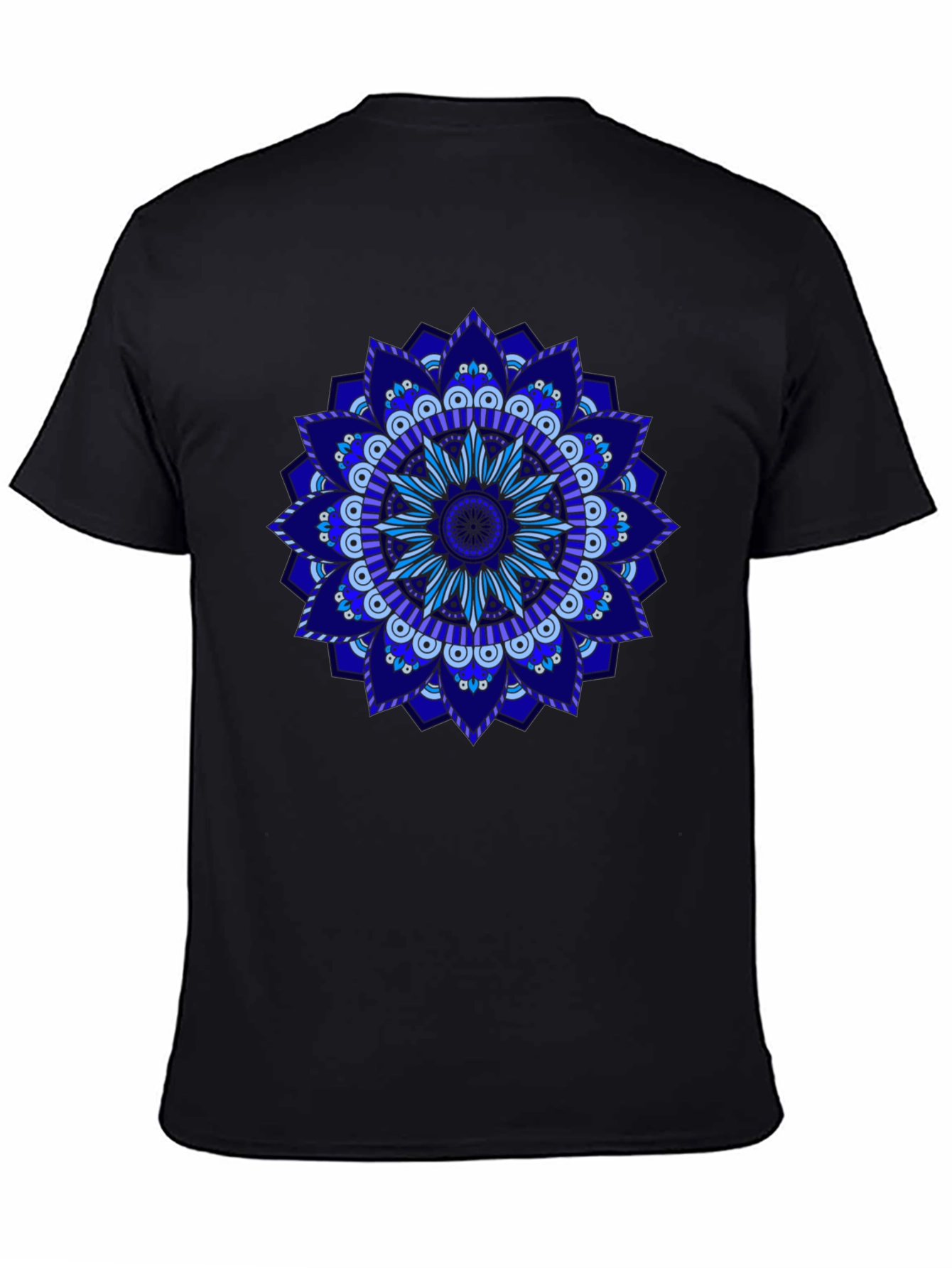 Blue Mandala Graphic Black T-Shirt